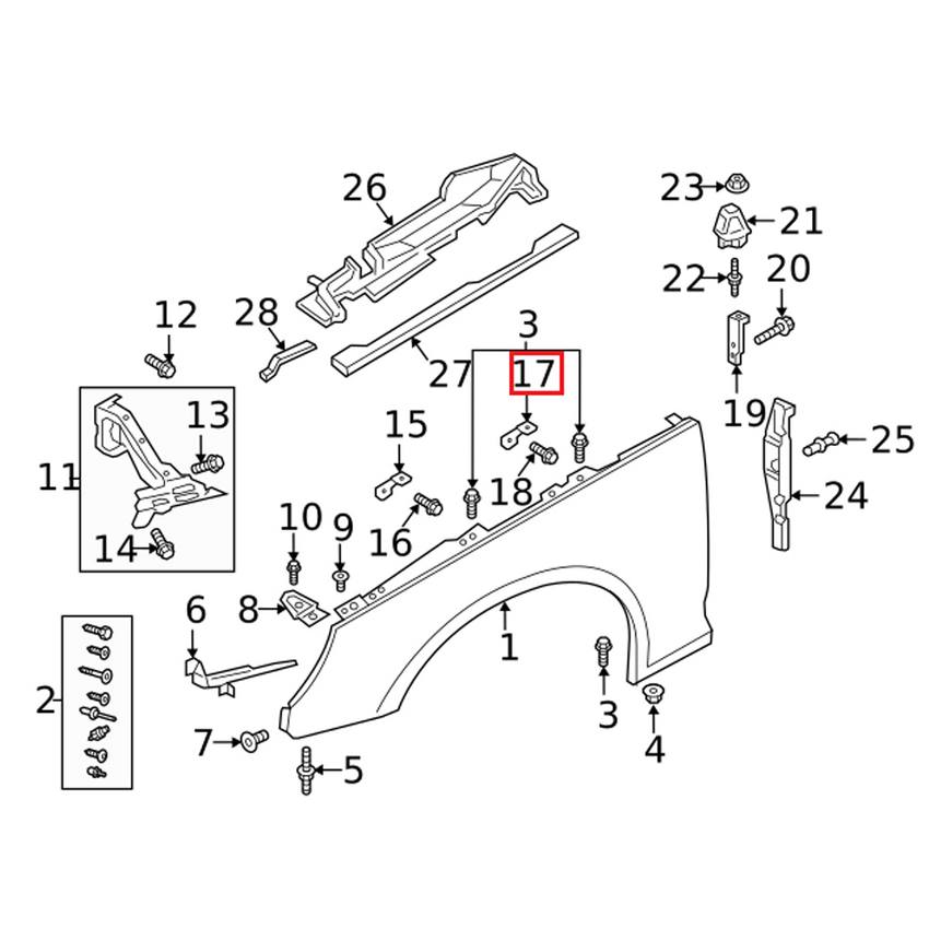 Audi Fender Retaining Bracket - Front 8W0821471